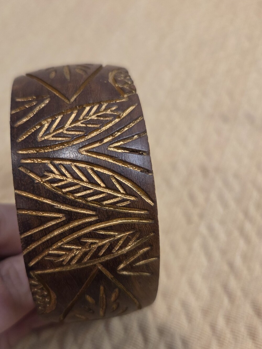 Boho Vintage Carved Floral Wood Bangle Bracelet